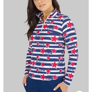NWT IBKUL Fields Ranch Americana II Print Long Sleeve Mock Neck Pullover